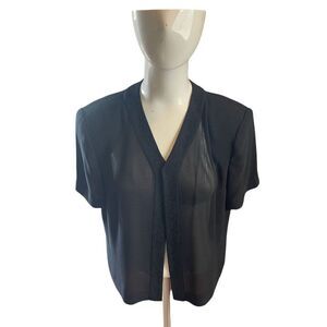 Blazer Women's Sheer Black Jacket Padded Shoulders Short Sleeves Sz 10 Black